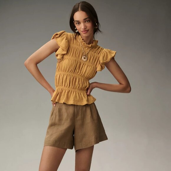 ANTHROPOLOGIE: Smocked Top: Gold - Picture 1 of 8